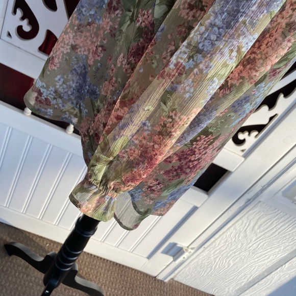 Cato Women's Sheer Floral Crepe Ruffle Poet Blouse Top Open Back with tie bow - Picture 10 of 16